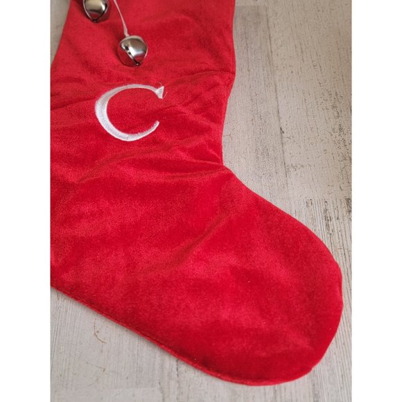 C monogram letter stocking bell plush Xmas home decor hanging - Picture 2 of 6